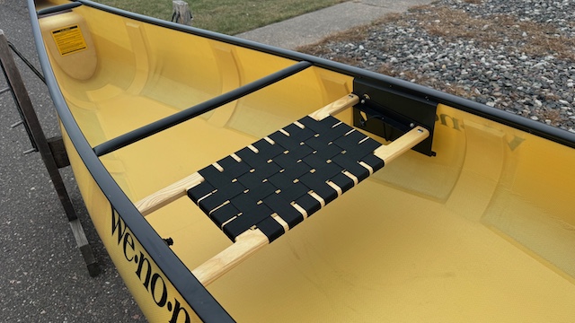 Wenonah Argosy Solo Canoe - Aramid Ultralight, Silver Trim, Center Adjustable Hung Web Seat - NOS - Image 4