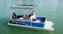 Paddle King - 2025 Lo Pro Solar - Small Pontoon Boat, Electric Motor, Solar Charging Panels, Custom Trailer, Bimini and Mooring Cover - Image 2