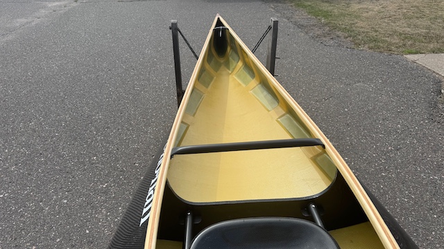 Wenonah J203 Racing Canoe - Graphite Ultra-Light - Wood Inwales w Black Accent, Center Bailer, Integrated Race Seat with Foot Brace - Blem - Image 5