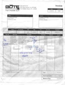 bote invoice noting what bote's are damaged 04 23 15